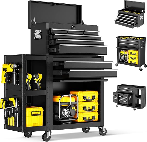 8 Drawer Tool Chest with Wheels, Exclusive 3-In-1 Tool Box Combo with Removable 4-Tire Utility Cart, Locking Mechanic Tool Cart with Liner for Warehouse, Workshop, 35W x 13D x 43H -2026 New Upgrade