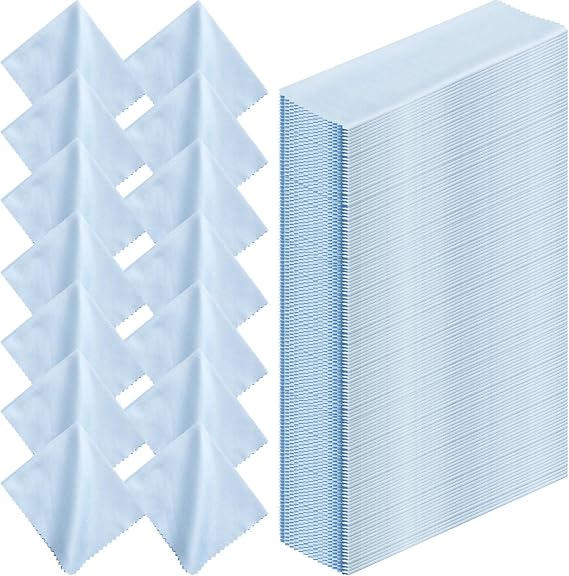 Treela 200 Pcs Microfiber Glasses Cleaning Cloth,Light Blue