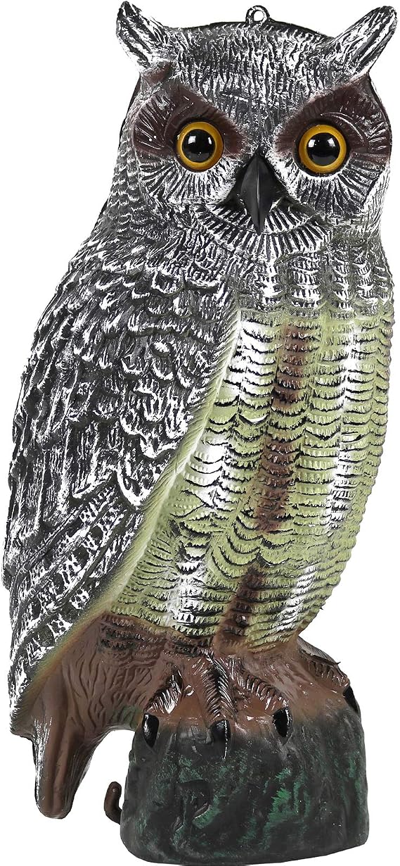 Owl Decoy to Scare Birds Away Plastic Owl Statue 16.5" Tall | Pigeon & Bird Deterrents for Outside