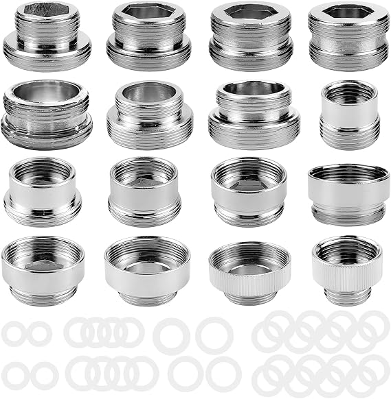 16 Pieces Faucet Adapter Kit, Copper Aerator Tap with Seal, Threaded Adapter, Tap Accessories, for Connecting Garden Hose, Sink, Water Filter (1)