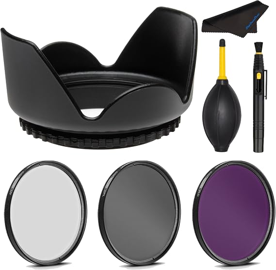 PRO 58mm Filter Kit + PRO 58 mm Tulip Lens Hood for Canon EF-S 55-250mm f/4-5.6 is STM - 58 mm Polarizing Filter, 58mm UV Filter, 58mm Florescent Filter & 58mm Flower Lens Shade Hood