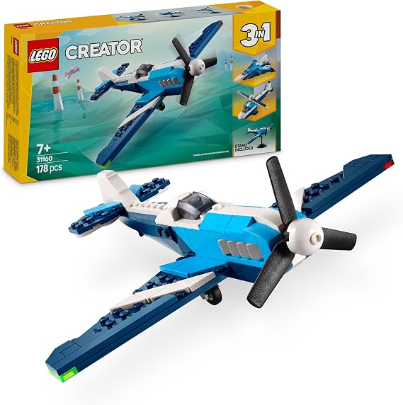 LEGO Creator 3in1 Aircraft: Race Plane Toy - Transforms into a Jet or Helicopter Model - Vehicle Building Set for 7+ Year Old Boys & Girls - Fun Birthday Gift Idea - 31160