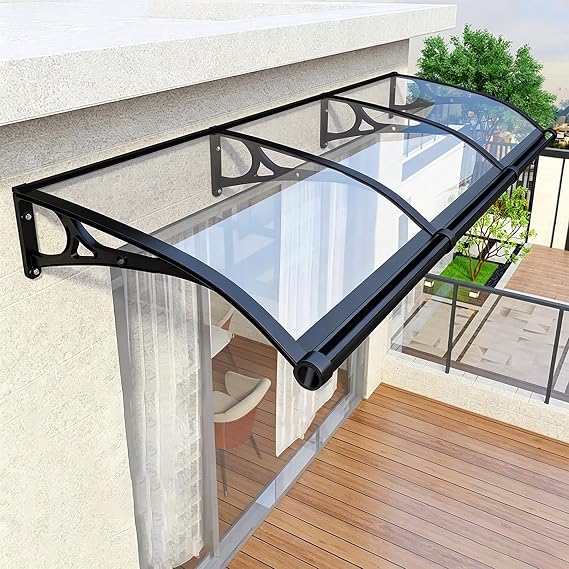 Door Canopy Window Awning Curved Rain Cover, Transparent Polycarbonate, UV Rain Snow Protection, 60x60cm/24x24in
