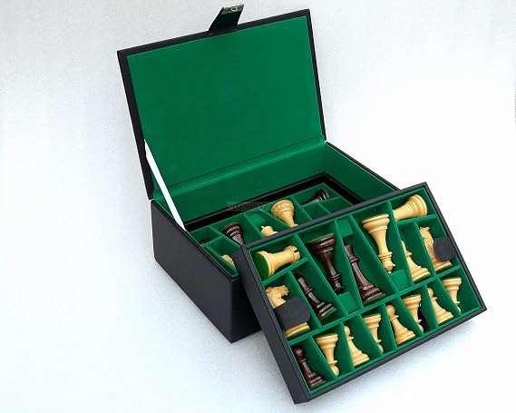 Chess Set Storage Box with Double Tray Fixed Slots for 4" - 4.5" Pieces