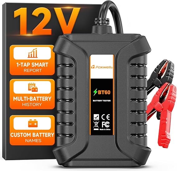 FOXWELL BT60 Bluetooth Battery Tester, Upgraded BT301, 12V 100-2000CCA Car Battery Analyzer with SOH SOC, Load & Alternator Test for iPhone Android, Car RV Motorcycle Boat