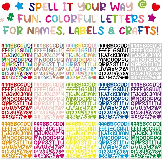 1600Pcs Letter Stickers 20 Sheets Alphabet Stickers 1 Inch Vinyl Self-Adhesive Waterproof Letters Number for Scrapbooking Water Bottles Cup DIY Crafts Sign, Labels, Mailbox, Windows, Doors(Colorful)