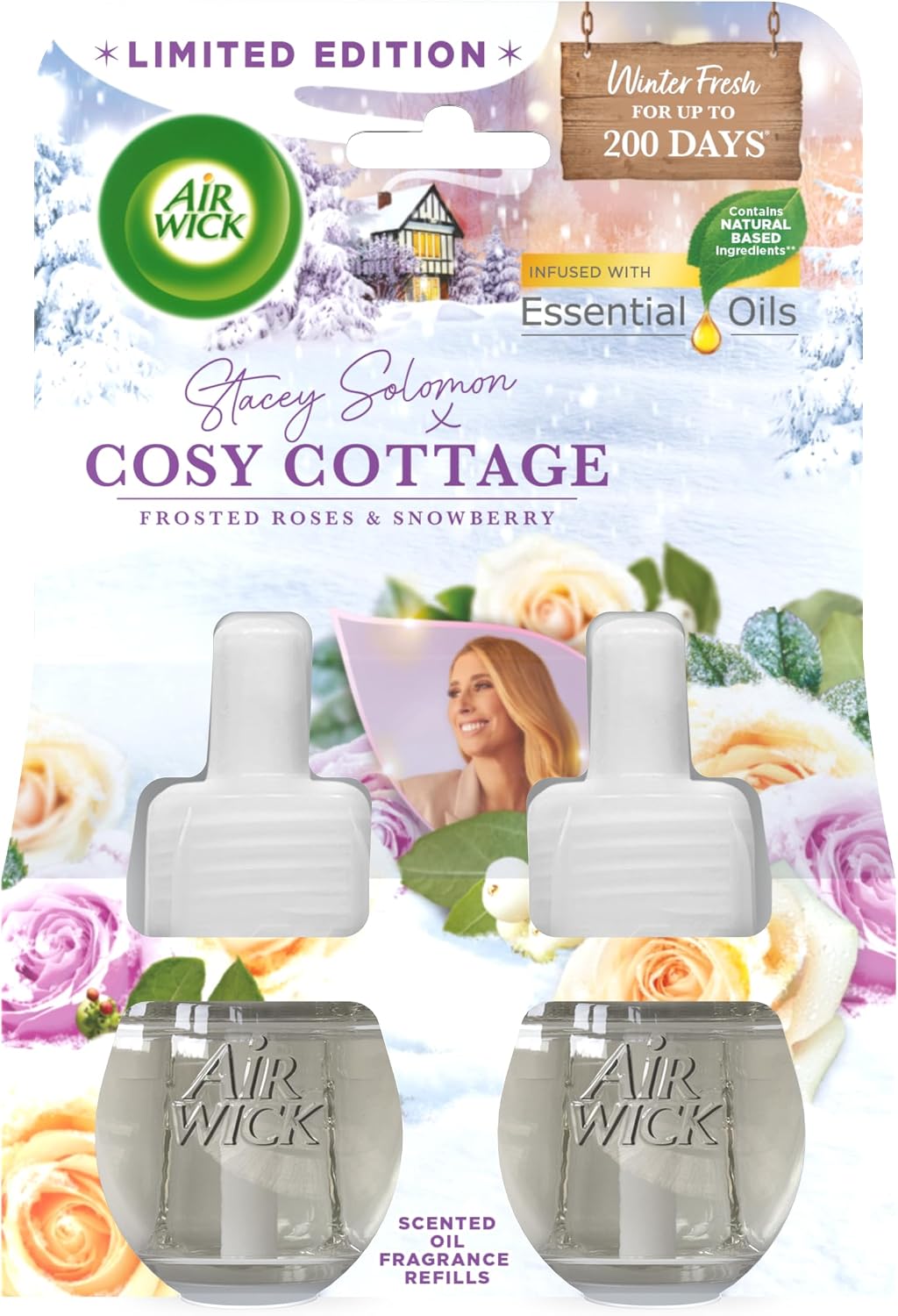 Air Wick Cosy Cottage Frosted Roses & Snowberry|Electrical Plug-in Twin Refill |2 x 19ml |Pack of 1 |Infused with Natural Essential Oils
