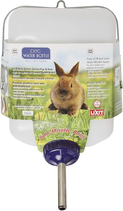 Lixit All-Weather Rabbit Water Bottle - 64 Ounce Widemouth Cage Water Bottles for Rabbits, Ferrets, Guinea Pigs, Rats, and Other Small Animals (White, 64 Ounce)