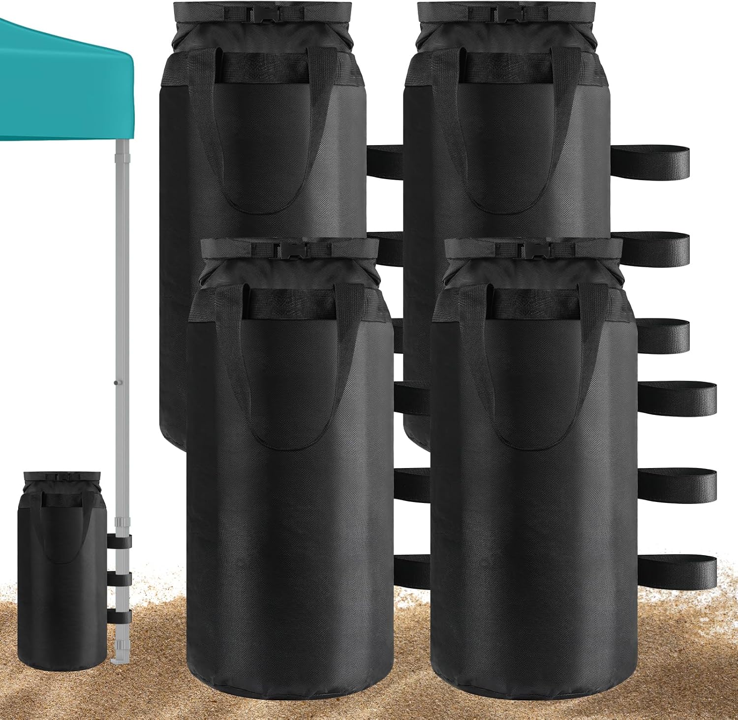 Esmorah 160 lbs Canopy Weights Sand Bags Set of 4, Extra Large Heavy Duty 1680D Black Tent Outdoor Sandbags for Gazebo Wide Legs, Pop Up Sun Shelter, Sunshade