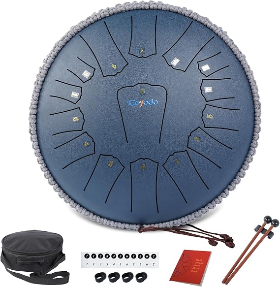 Steel Tongue Drum 13 INCH 15 NOTES, Rain Drum for Outside Garden, Rain Chime Chakra Drum, Hand Pan Musical Instrument Gift with Bag for Adult, Mallets for Meditation Yoga Navy, D key