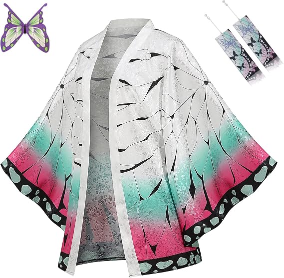Shinobu Haori Kimono Cosplay Costume - MIAQIWUYU Anime Kochou Shinobu Kimono Haori Role Cloak Cardigan Headdress Earring