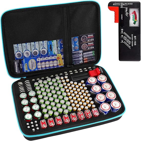 PAIYULE Battery Organizer Storage Case Box with Tester Checker, 220+ Batteries Holder Bag fits for AA AAA AAAA 9V C D Home Garage Container (Fits 220+ Batteries) (Fits 220+ Batteries)