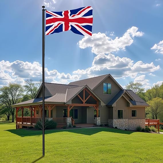 20FT Aluminium Sectional Flagpole Kit with UK Flag, Black