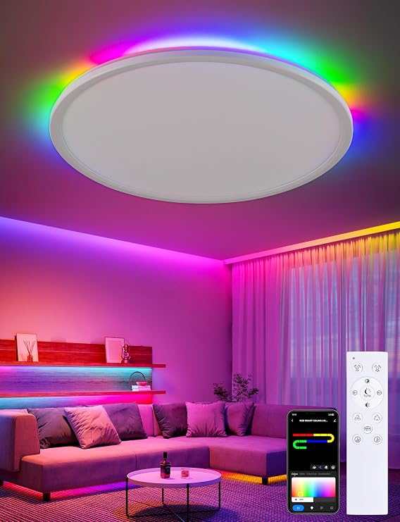 RGB LED Ceiling Light, 11inch Flush Mount Light Fixture with Remote