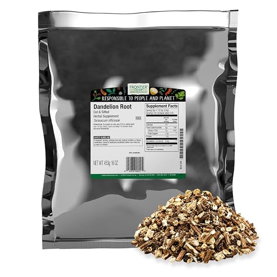 Frontier Co-op Cut & Sifted Dandelion Root Bulk Bag - Caffeine-Free Coffee Alternative, Perfect for Making Dandelion Root Tea, Powder & Capsules | 16 Ounce (Pack of 1)