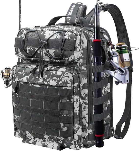 Fishing Backpack 37L Fishing Tackle Bag with Rod Holders, Waterproof Fishing Bag Backpack Multifunctional Outdoor Sling Fishing Gear Bag Breathable Storage Tackle Bag for Fishing Hiking