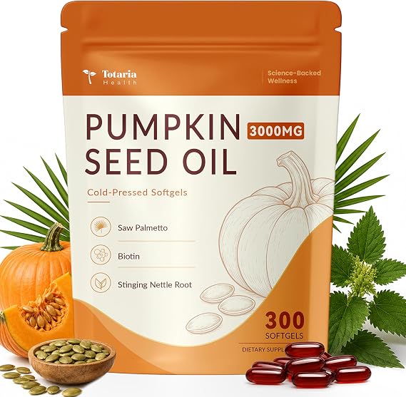 Pumpkin Seed Oil with Saw Palmetto Capsules for Men & Women Biotin Stinging Nettle Root Zinc DHT Blocker & Hair Growth Support Cold Pressed,Essential Fatty Acids & Phytosterols 300 Softgels