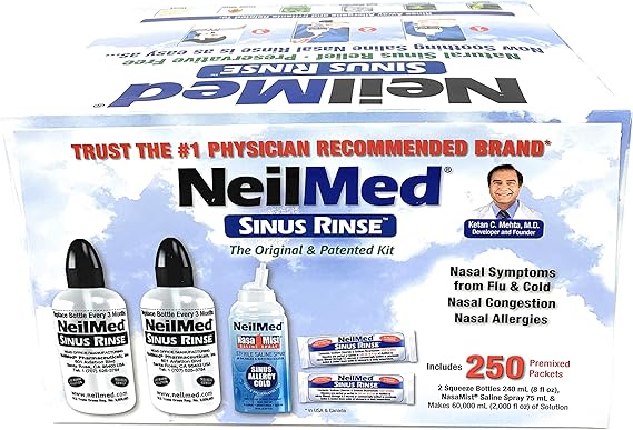 NeilMed Sinus Rinse - 2x8fl oz Bottles Nasamist Saline Spray 75mL - 250 Packets