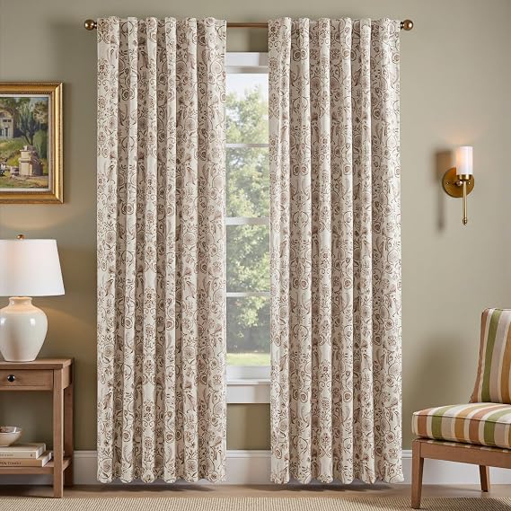 jinchan Taupe Floral Blackout Curtains 84 Inch Farmhouse Back Tab 2 Panels