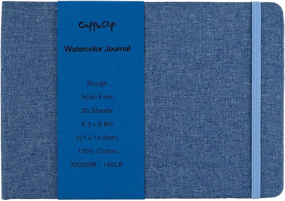 CuppaClip Watercolor Sketchbook, 100% Cotton Rough Watercolor Paper, 20 Sheets Acid-Free Watercolor Journal, 300gsm/140lb for Painting, Drawing, Art Journaling (8.3x5.8in)