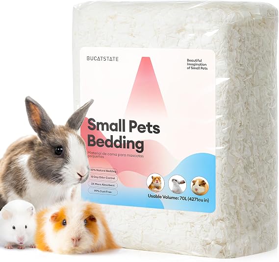 BUCATSTATE Hamster Bedding 70L, 99% Dust-Free and Odor Control Guinea Pig Bedding, Natural Paper Rabbit Bedding for Cages Rat Syrian Dwarf Hamster Hedgehog (White)