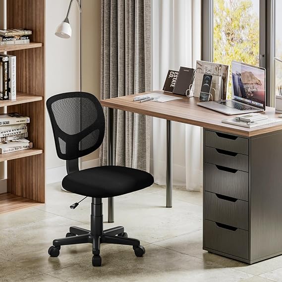 Armless Office Chair, Black Swivel Desk Chair for Home Office, Ergonomic Executive Lumbar Support Computer Mesh Chair with Breathable Polyester Mesh Fabric