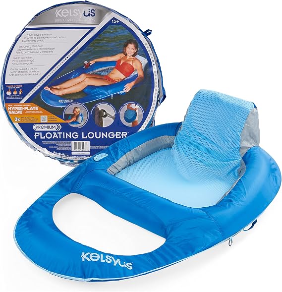 Kelsyus Premium Floating Lounger with Fast Inflation, Inflatable Recliner Chair, Lake & Pool Float for Adults with Cup Holder