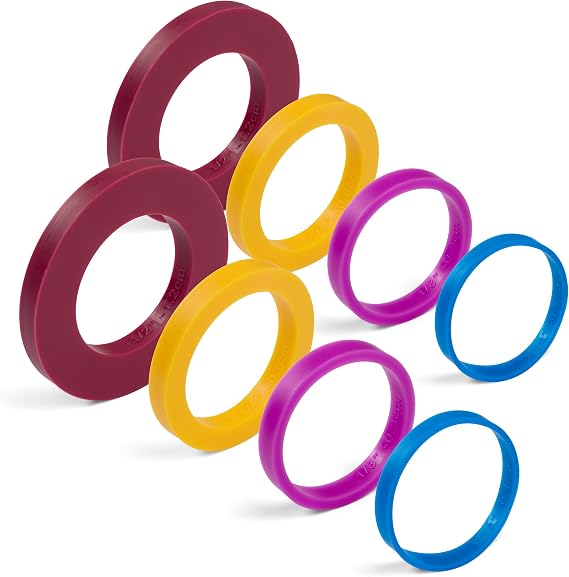 GreenOlive Rolling Pin Guide Ring Spacer Bands (8 Piece Set) Multicolored Flexible Silicone Slip On Baking Accessories Fit 1 3/4 to 2 Wide Dough Rollers