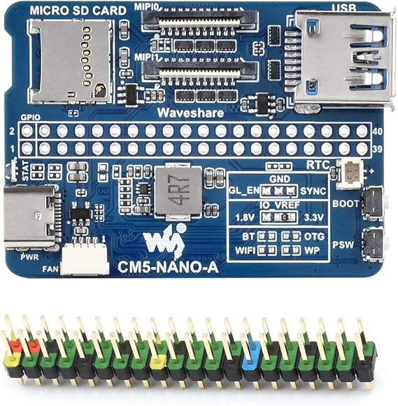 Nano Base Board Compatible with Raspberry Pi Compute Module 5 Lite/eMMC, Same Size As CM5, with Multiple Peripheral Interfaces, with USB 3.2 Gen1 Type-A, 40PIN GPIO, Dual MIPI Interfaces,etc