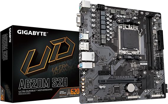 GIGABYTE A620M S2H (AM5/ LGA 1718/ AMD/ A620/ Micro ATX/ / DDR5/ Single M.2/ PCIe 4.0/ USB 3.2 Gen1/ Realtek 1GbE LAN/Q-Flash Plus/PCIe EZ-Latch/Motherboard)