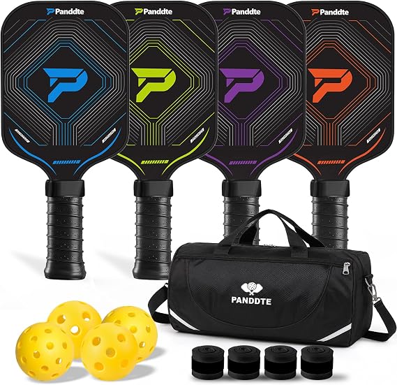 Pickleball Paddles Set, Lightweight Carbon Fiber Paddles Set of 4