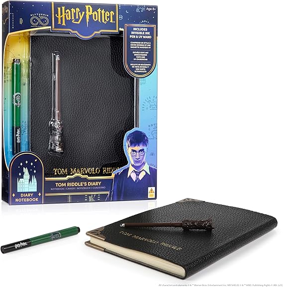 Wizarding World: Tom Riddle's Diary - Secret Replica Notebook, Slytherin House Invisible Ink Pen, Magic UV Reveal Mini Wand, Harry Potter Collectible