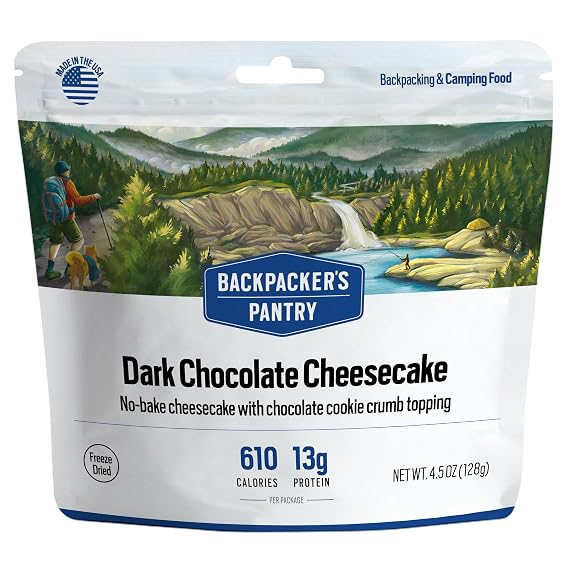 Backpacker's Pantry Dark Chocolate Cheesecake | 1-Pack | 13g Protein | 610 Cal | Vegetarian, Nut Free | Made in the USA | Freeze Dried Meal & Camping Food