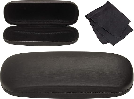 Hard Shell Brushed Glasses Case with Microfiber Cleaning Cloth – Premium Spectacle & Sunglasses Case with Enhanced Frame and Lens Protection – For Glasses & Sunglasses – Black Blue Brown Burgundy