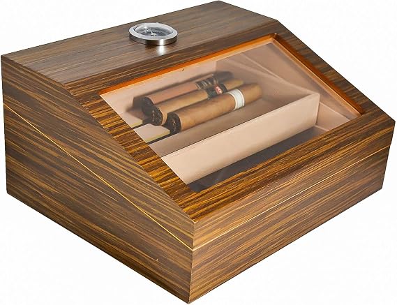 La Madera Cigars Glass and Wooden Cigar Humidor Cigar Box Holds 50 Cigars Lightweight Durable Desktop Humidor