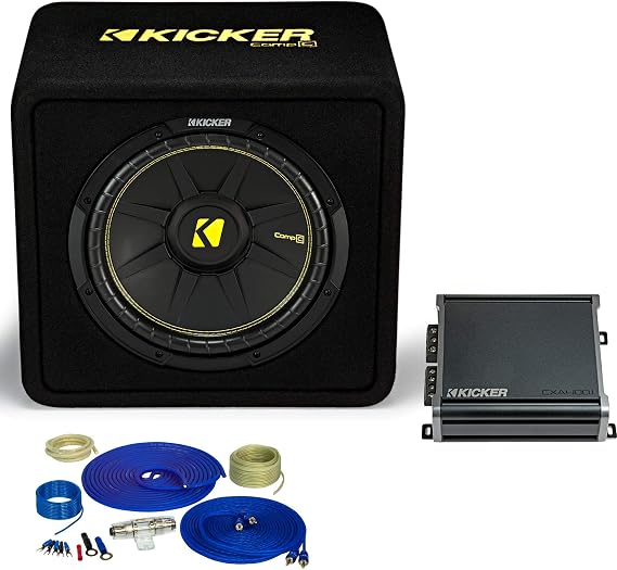 KICKER 12 Inch Comp Bass Package 44VCW122 with CXA4001 and amp Wire kit
