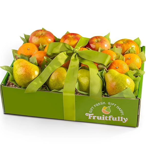 A Gift Inside Fresh Fruit Gift Basket Mixed Fresh Fruit Box with Comice Pears, Red Apples & Mandarins, Gourmet Fruit Basket Gift for Birthday, Get Well, Sympathy & Thank You