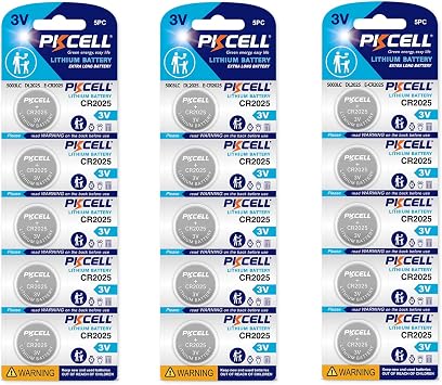 PKCELL CR 2025 Batteries CR2025 3V Lithium Battery 15-Pack