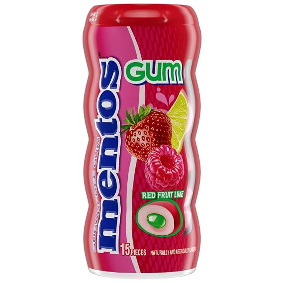 Mentos Sugar-free Chewing Gum, Tropical Red Fruit Lime, Non Melting, 15 Piece Bottle