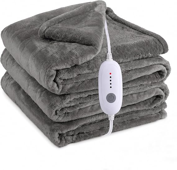 Eydna Electric Heated Blanket Full Size 72"x84",Fast Heating Throw, Soft Plush Microplush for Bed & Couch, 10 Hours Auto Off & 5 Heating Levels, Machine Washable, Gifts for Womens & Family-Light Gray