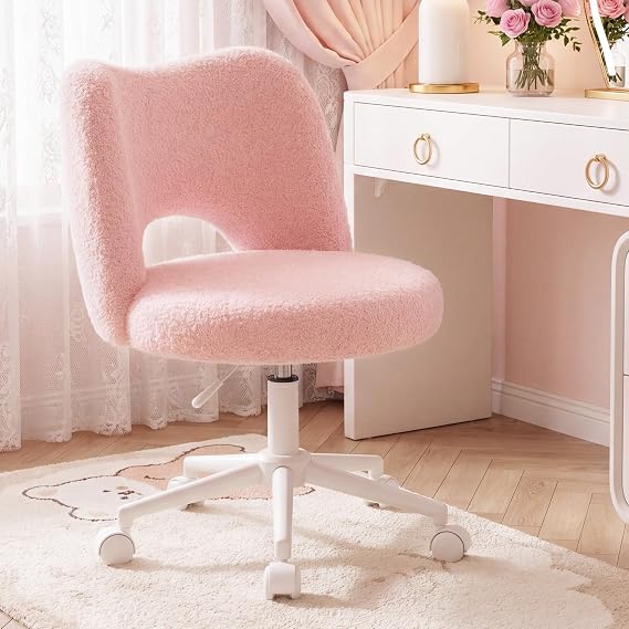 DurayLoly Vanity Chair with Open Back & Wheels,Armless,Pink