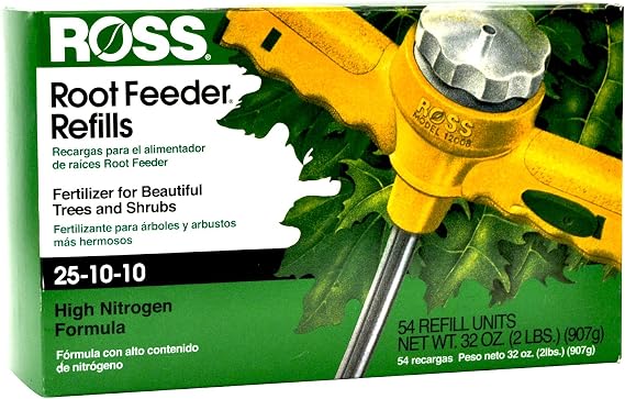Ross Tree & Shrubs Fertilizer Refills Root Feeder, 25-10-10 (Ideal for Watering During Droughts), 54 Refills
