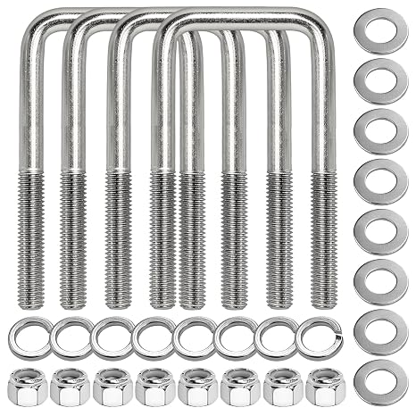 Boat Trailer U-Bolt 2-1/16" W x 6-5/16"L x 1/2" D | 4pk Square U Bolts for Boat Trailer,Zinc Plated Nickel Surface,Includes Washers and Nuts
