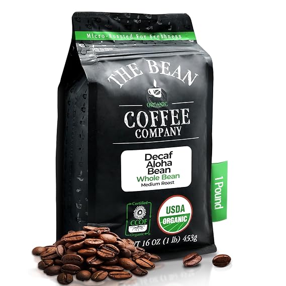 The Bean Organic Coffee Co. Decaf Aloha Bean Hazelnut, Whole Bean, 16 oz