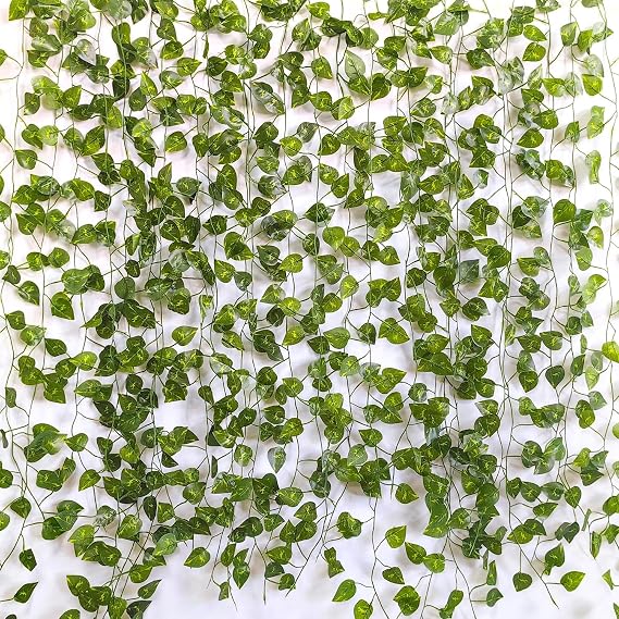 Fake Vines for Room Decor 12 Pack Artificial Ivy Garland with Clip Ivy Leaves Hanging Plants Faux Greenery Bedroom Green Flowers Aesthetic Decor for Home Garden Wall Wedding