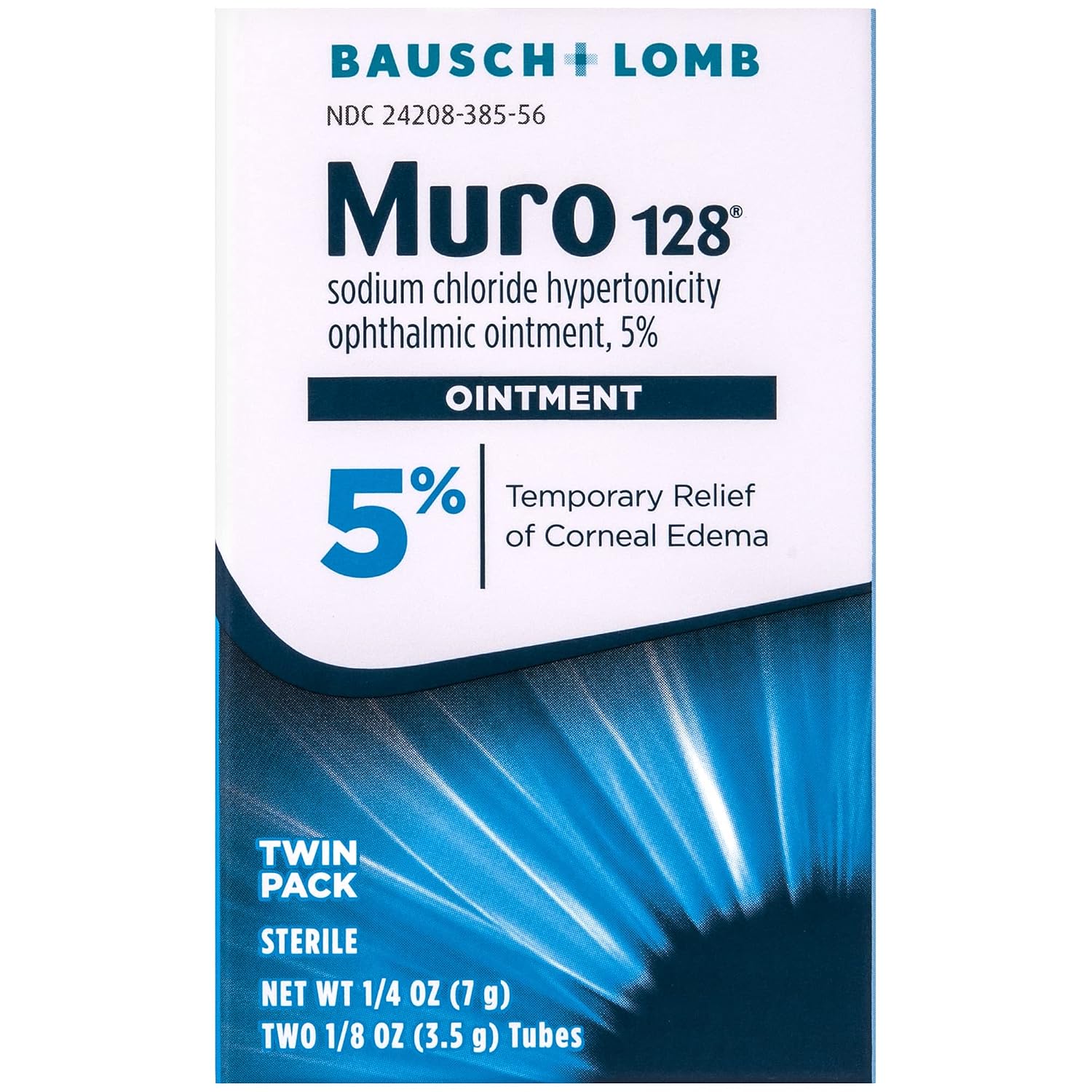 Muro 128 5% Sodium Chloride Hypertonicity Ophthalmic Ointment, from Bausch  Lomb, 2 x 0.125 Oz 7 g Total