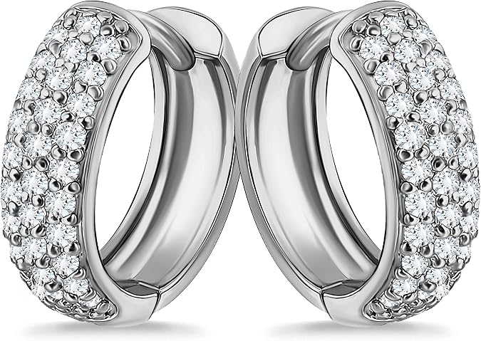 Sterling Silver CZ Cubic Zirconia Ear Cuff Hinged Huggie Hoop Earrings, 15mm Diameter