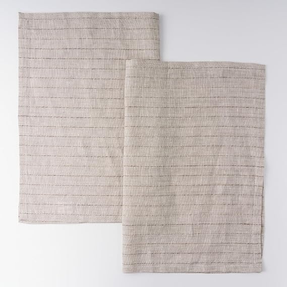 100% Pure Linen Kitchen Towels Set of 2 with Stripe, Linen