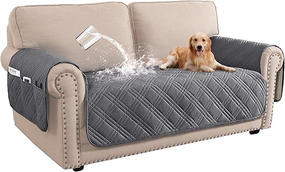 BellaHills 100% Waterproof Sofa Covers 2 Seater Sofa Cover for Living Room Washable Seat Covers with Side Pocket Furniture Protector from Pets (2 Seater, Grey)