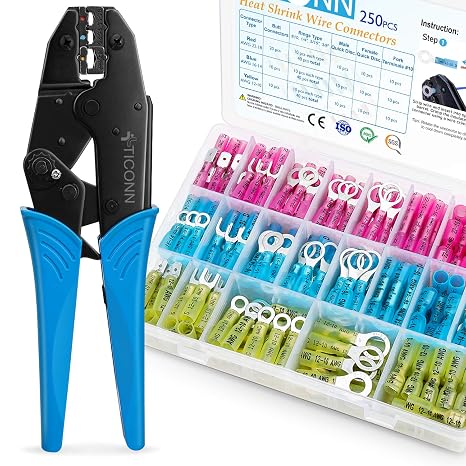 TICONN 250PCS Heat Shrink Wire Connectors+Crimping Tool